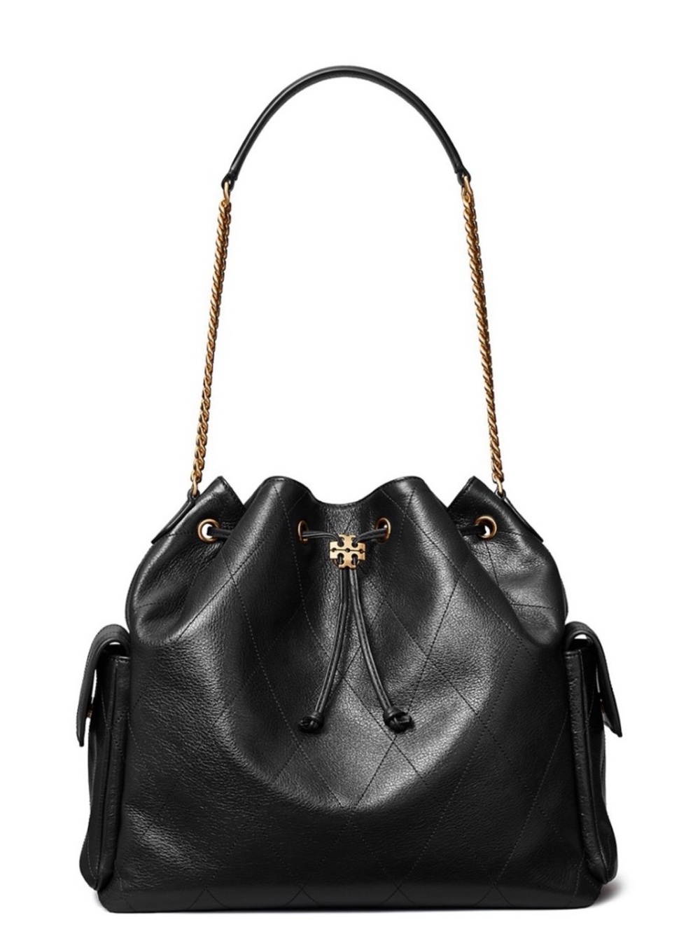 🖤New Tory Burch Charlie Large Quilted Leather Drawstring Bag